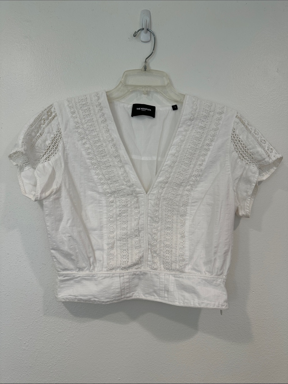 The Kooples English Embroidery Fitted Lace Top White Cotton Eyelet Size Large